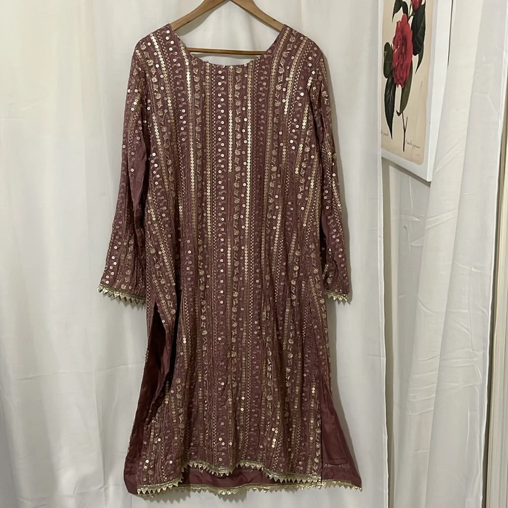 NWT A-MEENAH Modest Embroidered Pink and Gold Long Sleeve Dress Necklace a130 - Picture 6 of 6